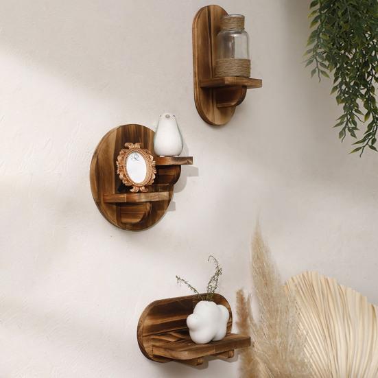 Wood Wall Shelf with Treatment Moisture-Proof Wooden Shelves Rounded Oval Design Organizer