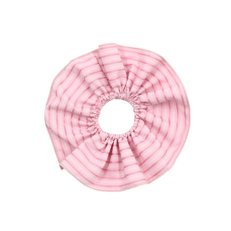 

Simple and sweet versatile fabric hair rope, French high-end retro striped pink large intestine hair band, large size.