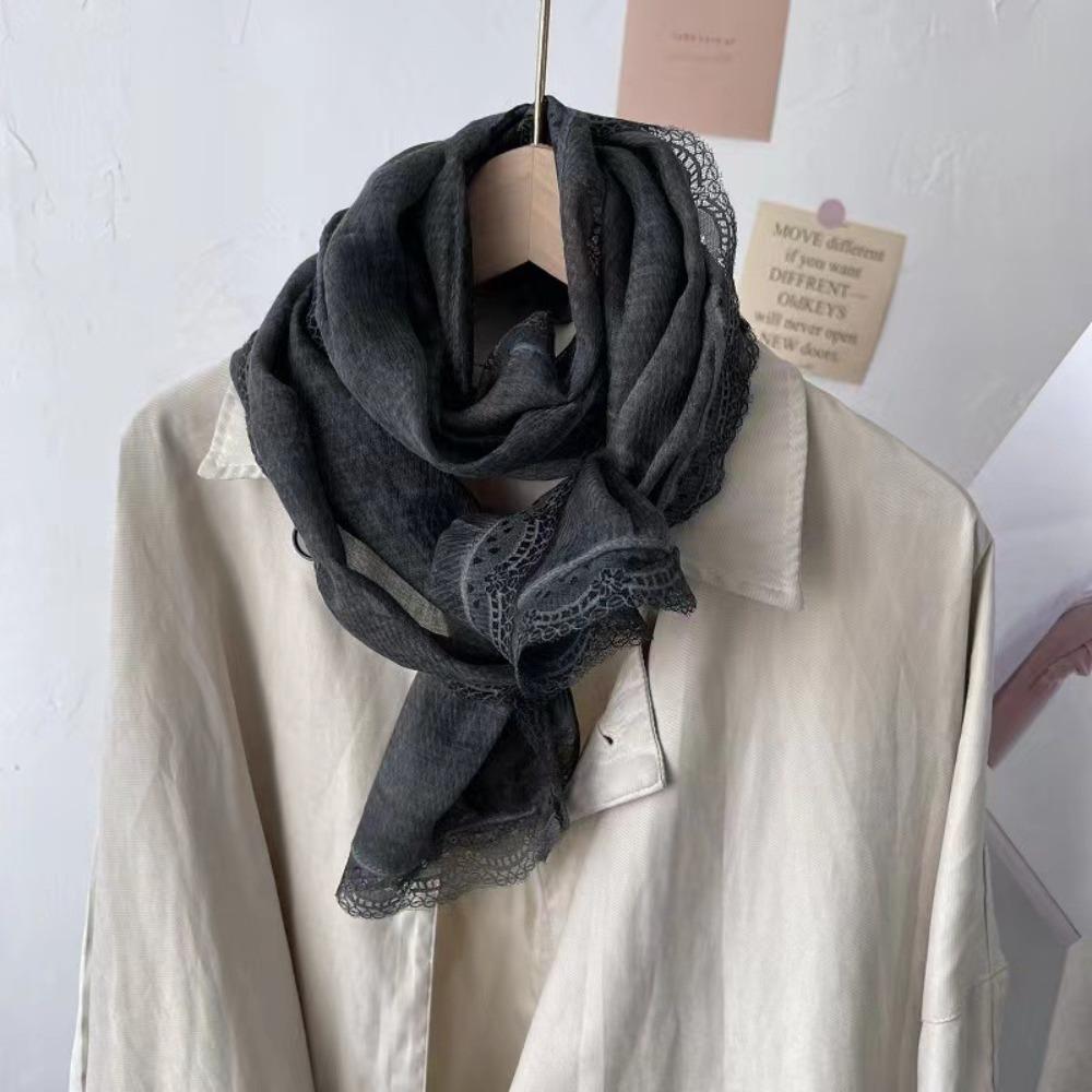 Solid Color Cotton Linen Scarf Elegant Women s Shawl Versatile Silk Scarf  for Women чёрный