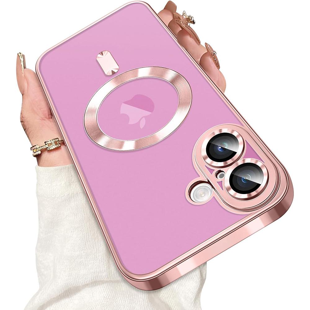 Luxury Plating Silicone Soft Case For iPhone 16E 16 15 14 13 12 11 Pro Max Plus Strong Magnetic Magsafe Clear Ultra Thin Cover