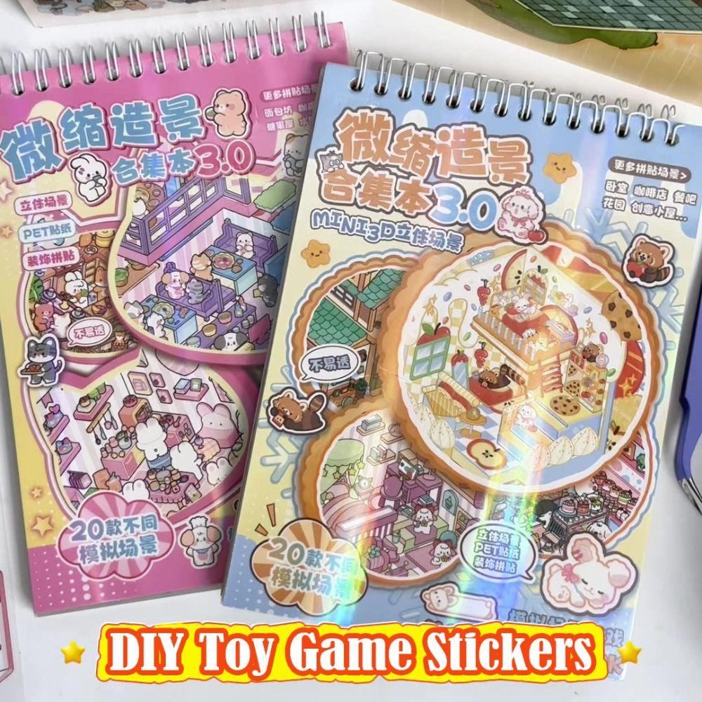 PET Miniature Scene Collection Decompression Visual Stacking 3D Pocket Cabin Scene Stickers DIY Toy Game Stickers Children Gifts