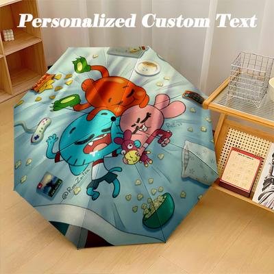 Windproof Folding Umbrella, 8‑Rib Auto Open Close Amazing World of Gumball Umbrella for Rain Sun Protection