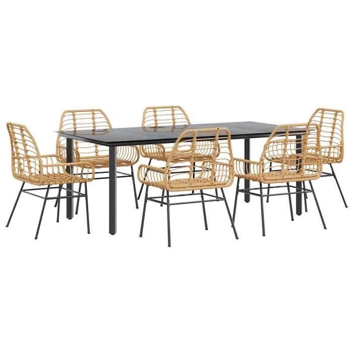 VidaXL Ensemble à manger jardin 7pcs marron rpoly otin verre, ensemble à manger d'extérieur, meuble à manger de jardin 3334546