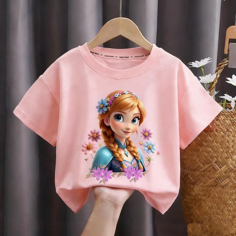 Disney "Frozen 2" - Elsa, Anna - Girls' Cotton T-Shirt - Suitable for girls' party tops - Fashionable short sleeves