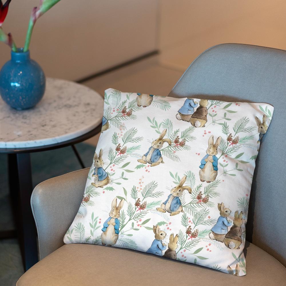 

P-Peter Rabbit printing Cushion Cover 2-in-1 Reversible Plush Pillow Cover | Car/Sofa/Bed | Perfect Gift 12x12Inch
