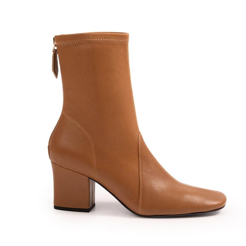 

Cowhide version~ Grape macm thick heel Zhang Yuanying same gold buckle half zipper thick heel long tube knight boots women 40