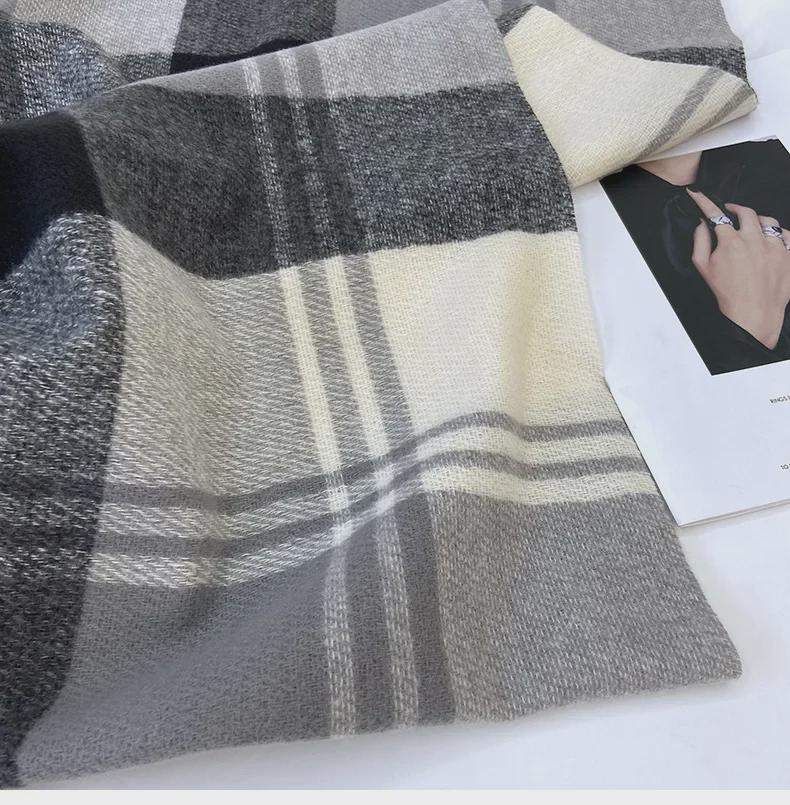 2024 Women's Winter Plaid Tassel Shawl - Korean-Style Thick Warm Imitation Cashmere Scarf for Students and Couples