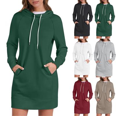 Women's Fall Long Sleeve Tops Round Neck Patchwork Sweatshirt Casual Raglan Sleeve Hooded Dresses