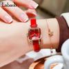 Women's Square Wristwatch, Small, Stylish, Waterproof, Leather Strap, Simple, Cute, Casual, Red, Perfect Gift for High School Students
