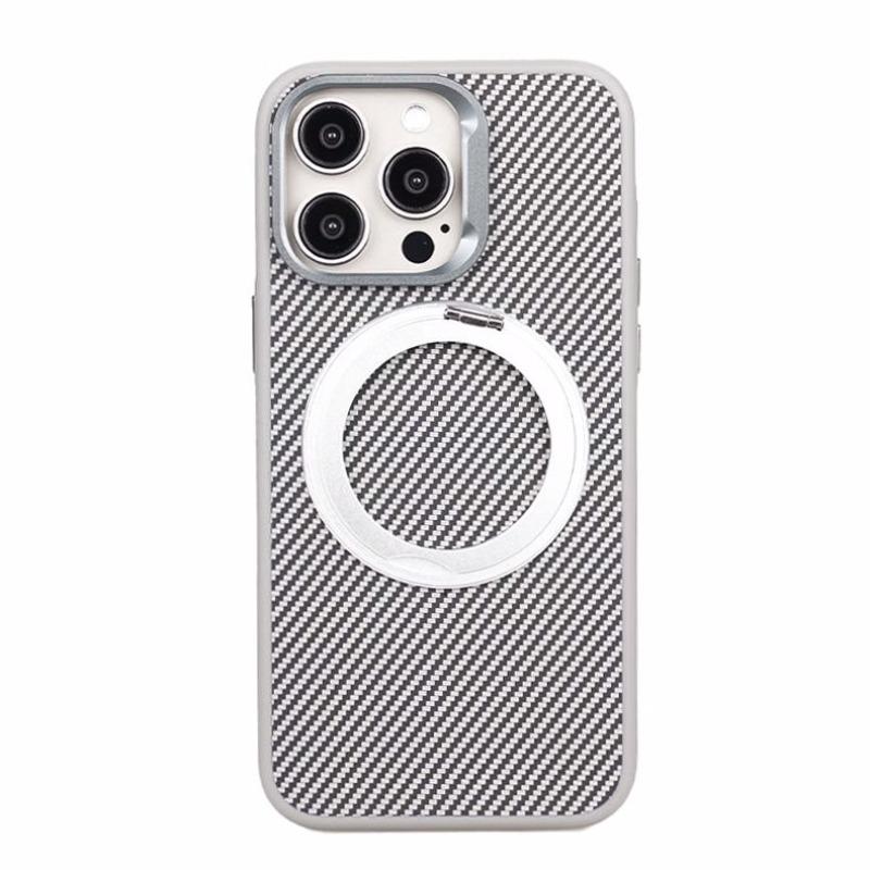 

360 Rotating Bracket Magnetic Phone Case for iPhone 15 Pro Max 14 13 12 Pro Metal Lens Frame Carbon Fiber Texture Hard Shell For iPhone15Promax сірий колір