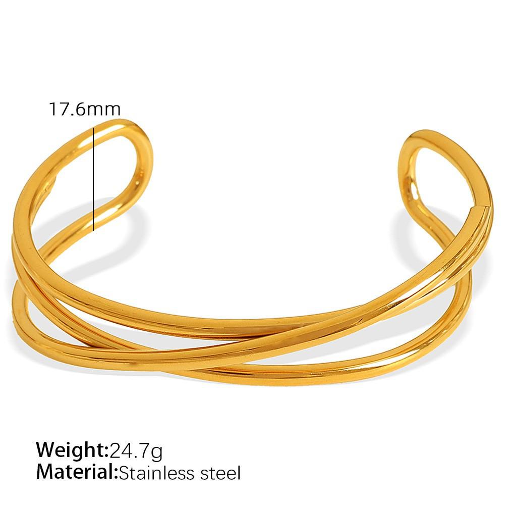 European & American Style Multi-Layer Stainless Steel Bracelet: Geometric, Polished, Round Bangle for Women