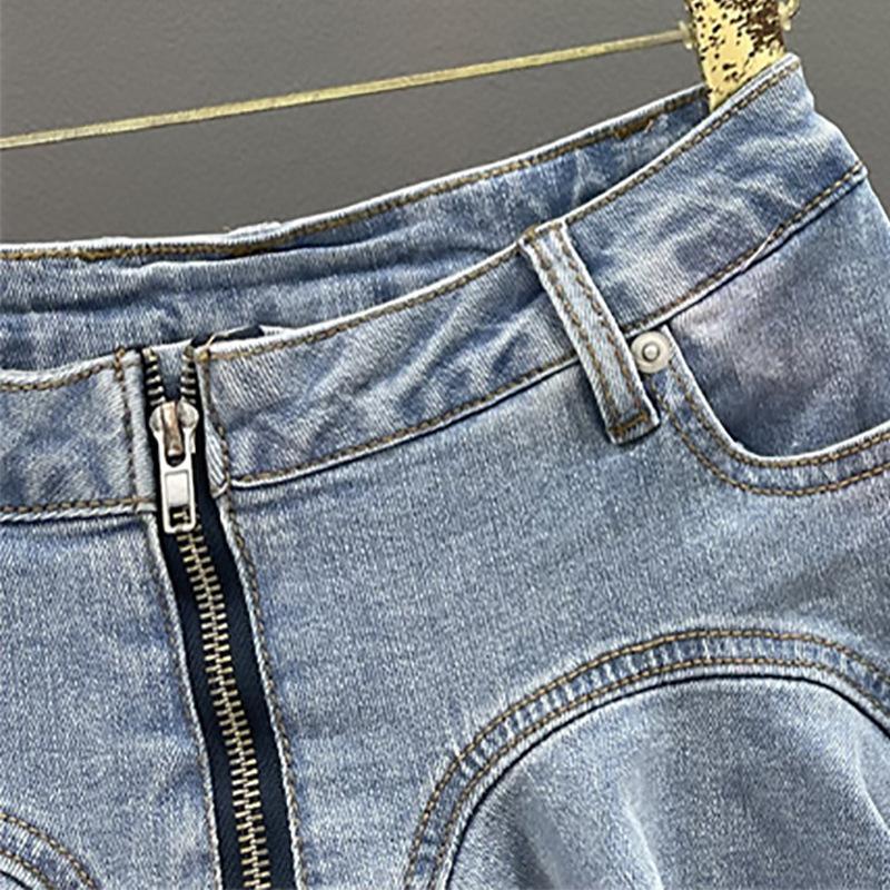 Stație Europeană nișă tiv cu volane fustă de denim femei primăvară și vară sexy fete fustă evazată în formă de A