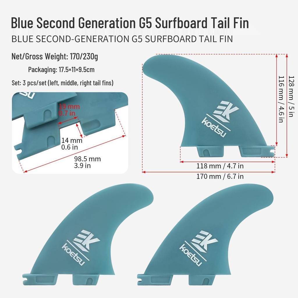 KOETSU SUP Tail Fin: Left & Right Rudders FCS Keel2 for Paddleboard/Surfboard (2nd Gen)