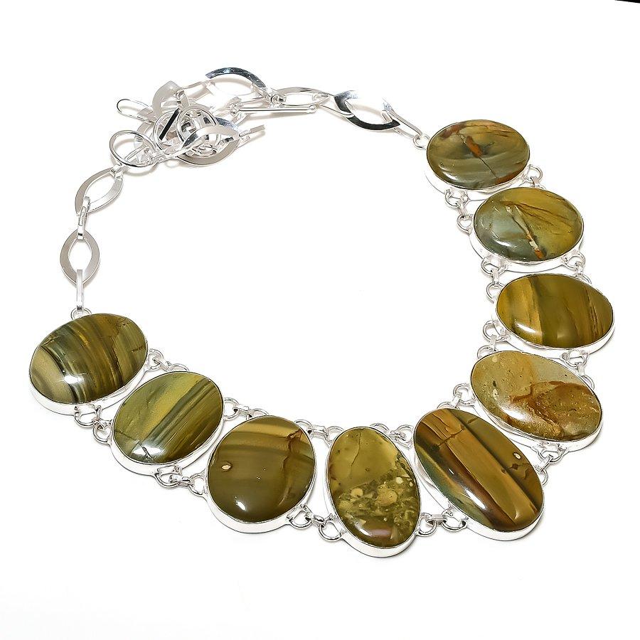 Landscape Jasper Gemstone Handmade 925 Sterling Silver Jewelry Necklace 18" SU-9853