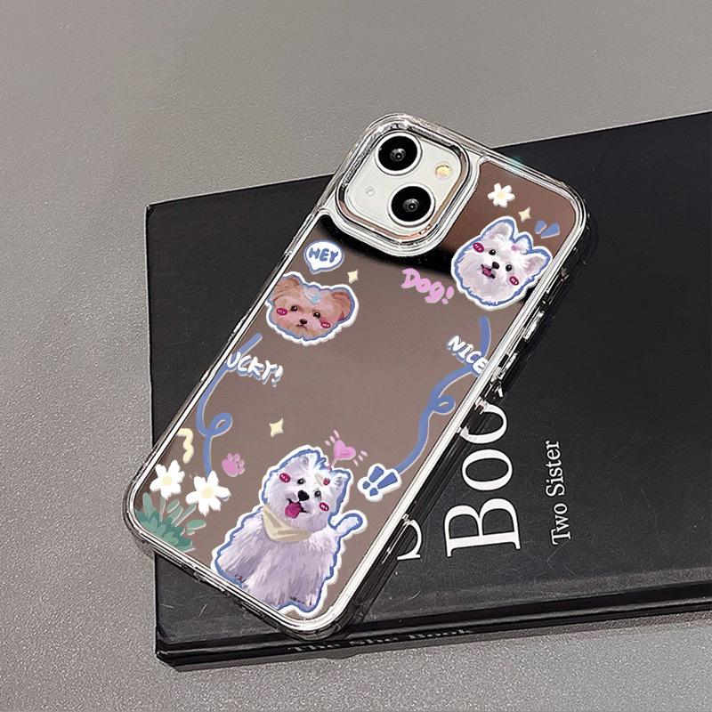 Naughty puppy applies to iPhone17promax mirror phone case 15 niche 13/14 Apple 16 large hole 12 Apple 11