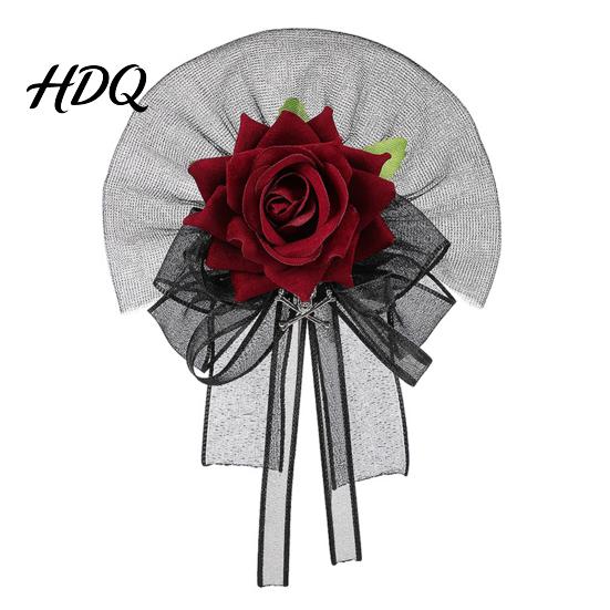 Handmade Faux Silk Floral Bracelet Black Burgundy Rose Tulle Mesh Corsage for Bridal Groom, Gothic Formal Suit Dress Decor Artificial Flower
