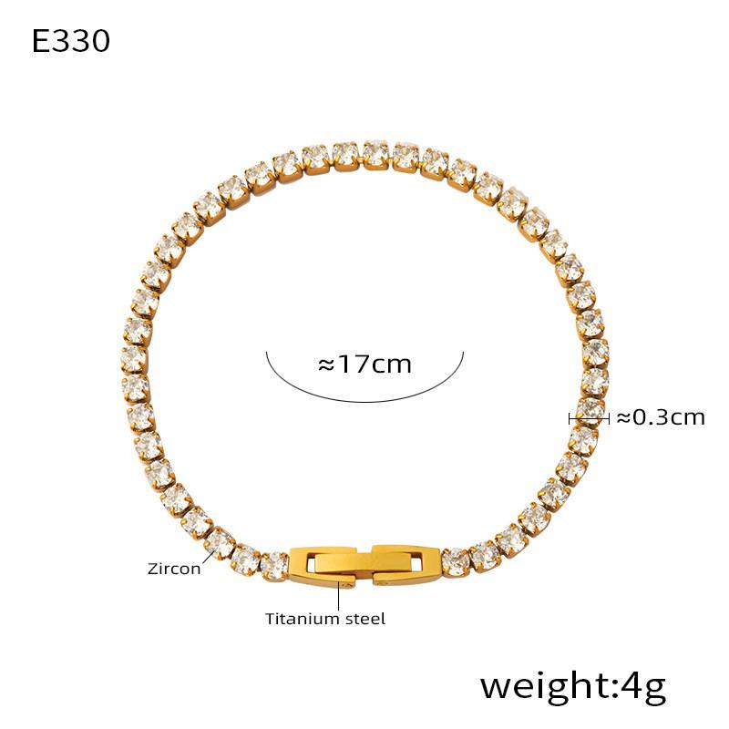 Elegant French-Inspired Tennis Bracelet With Full CZ Stone Setting Geometric Design Titanium Steel 18K Gold Plated Women E330 - Gold Tone White Zircon Tennis Bracelet