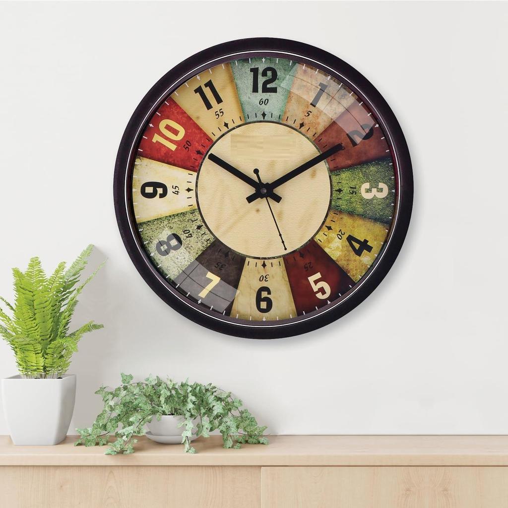 12-inch Plastic & Glass Analog Wall Clock - Classic Roulette (Silent Movement, Black Frame)