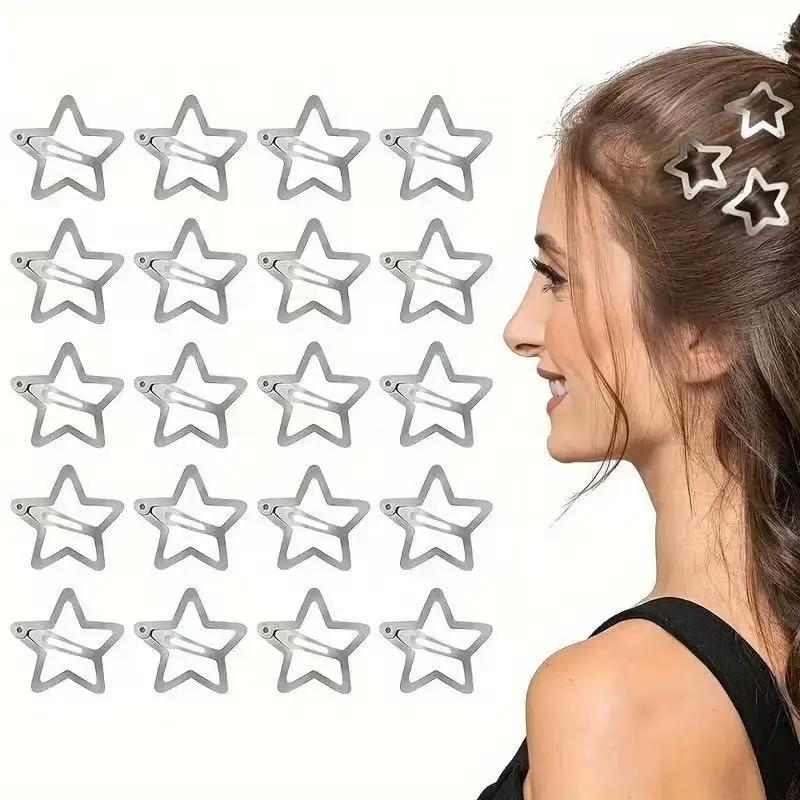 Silver Star Girl Button BB Hair Clip, Women's Simple and Compact Hair Accessories, Daily Commuter Hair Tie and Shattered Hair Sorting Artifact