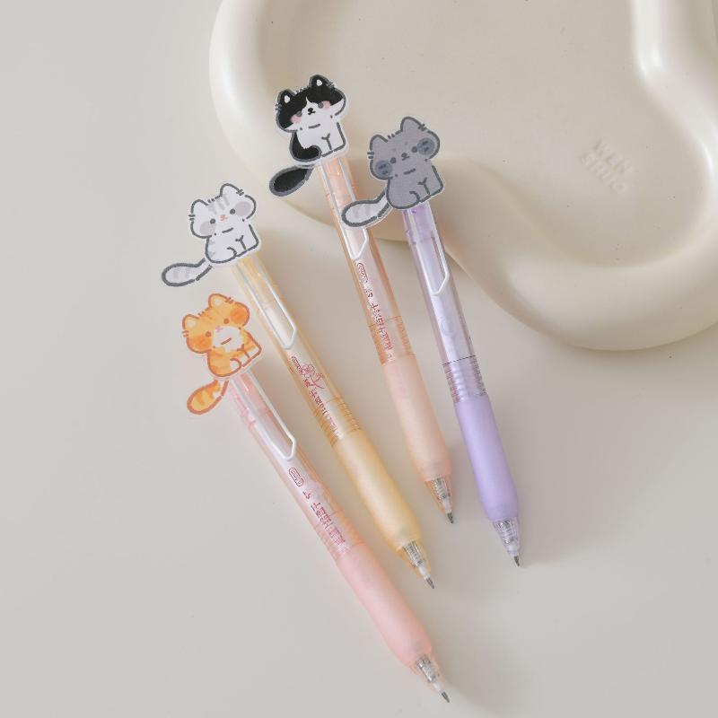 1/4 Stück Niedliche Katze mit wedelndem Schwanz Gelstift Cartoon Automatischer Stift Schwarz Kawaii Neutraler Stift Studien-Schreibwaren Schulbedarf Geschenke