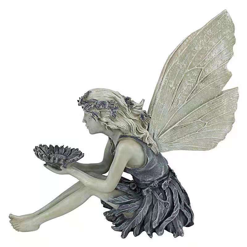 New Home Flower Fairy Bird Feeder Angel Girl Little Angel Statue Outdoor Yard Decoration Ornament