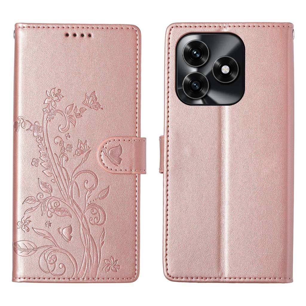 Wallet Case for Honor X5c Plus 4G / X5c 4G / Play10A 4G Butterfly Floral Imprint PU Leather Phone Cover with Wrist Strap