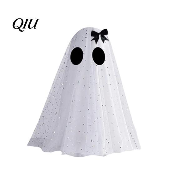 Minimalistický sváteční stolní doplněk Halloweenská dekorace duch, Strašidelná síťovina s flitry s čarodějnickým kloboukem/mašlí, Skládací stojící ozdoba Malý stolní