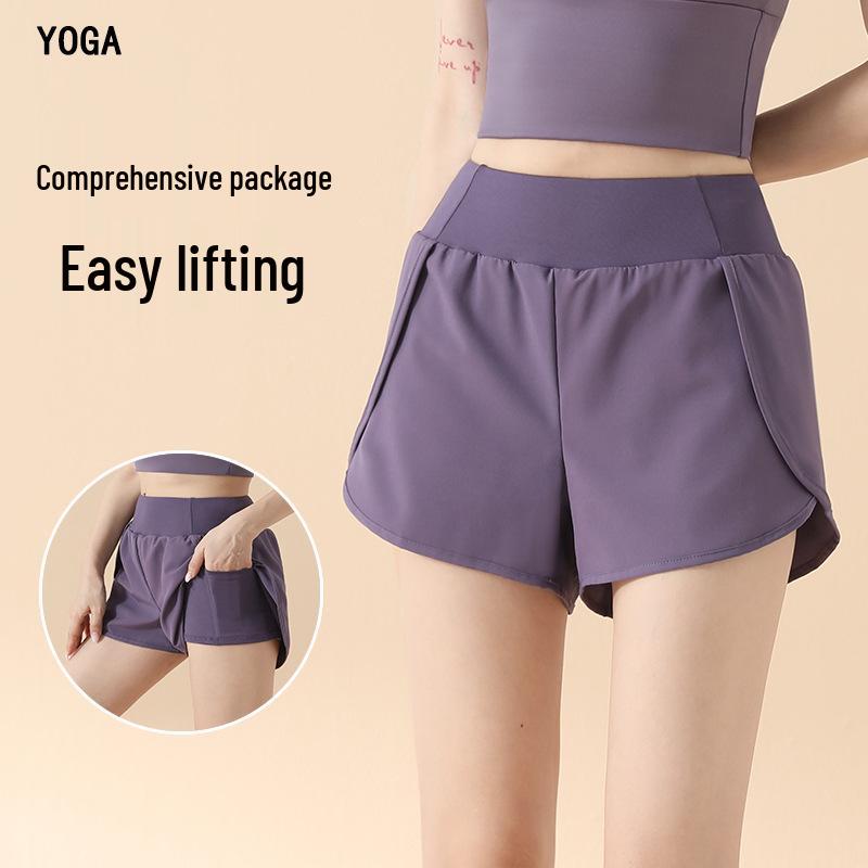 Women's 2025 High-Waisted Sports Shorts with Pockets - Hip-Lifting, Anti-Exposure, Loose Fit for Running & Yoga