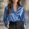 Women's Fashion Casual V-neck Solid Color Temperament Shirt Female Button Shirt Long Sleeve Ladies T-shirt Top