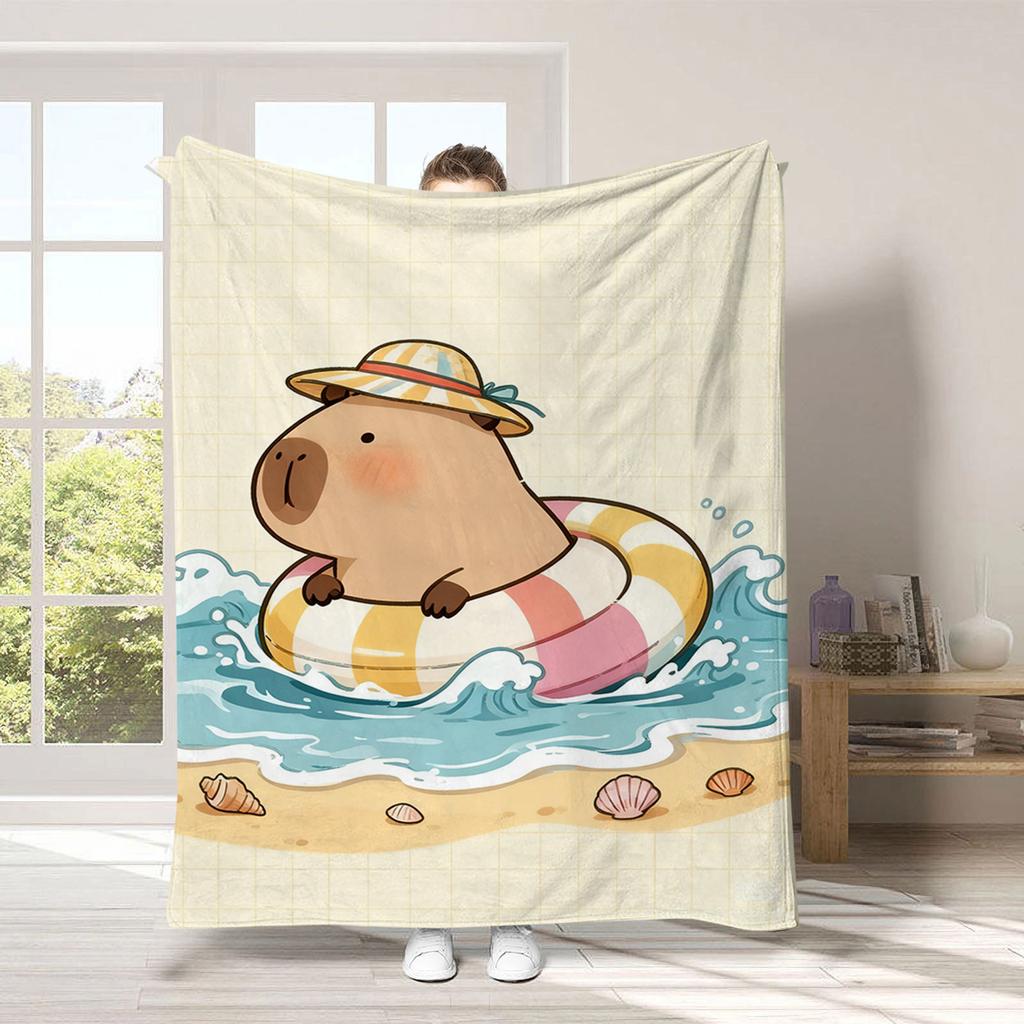 Capybara Flannel Blanket, Vibrant Colors Cute Capybara Design, Warm Throw Blanket for Couch Bed Travel Home Bedroom Living Room