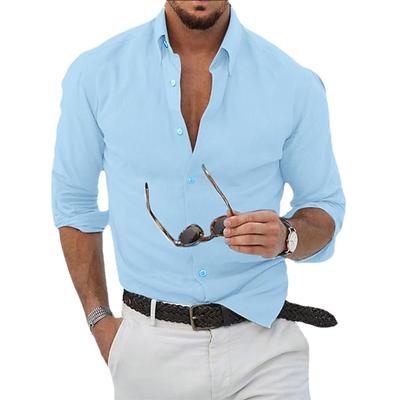 Baumwoll-Leinen-Hemden für Herren, lässig, locker, einfarbig, lange Ärmel, Revers, Herren, Herbst, Freizeitkleidung, Streetwear
