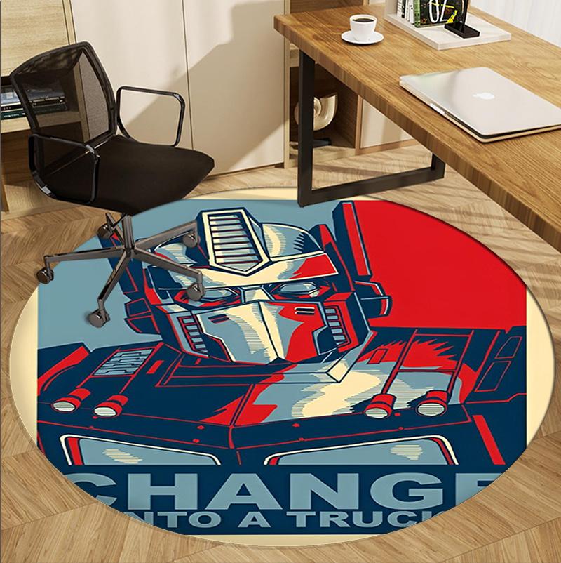 Transformers Pattern Round Rug, Indoor/Outdoor Mat, for Picnic, Gameroom, Bedroom, Office, Living Room, Home Decor Carpet, Birthday Gift