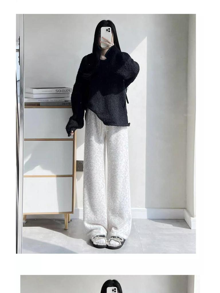 150 Rainbow Dots High-Waist Petite Knitted Wide-Leg Fleece Pants for Women