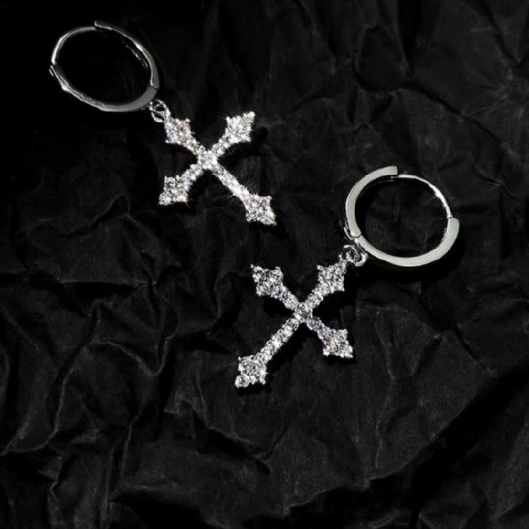 Crystal Zircon Crucifix Ear Clips Handmade Hoop Earrings Lightweight Comfortable Ear Accessory for Fashion Enthusiasts