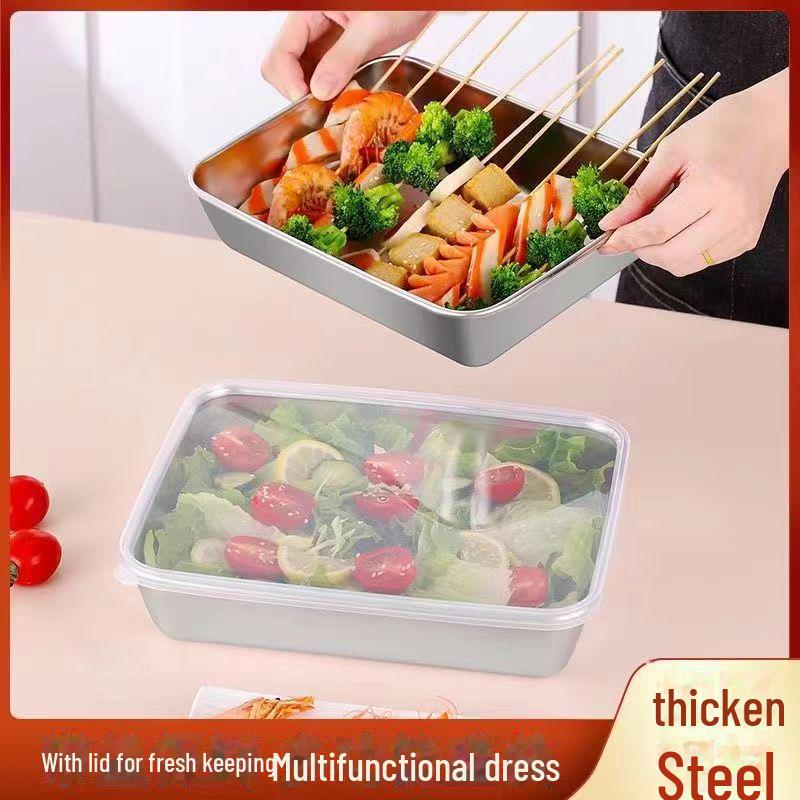 Nerezový víceúčelový čtvercový tác na pečení, uchovávání čerstvosti a přípravu jídla