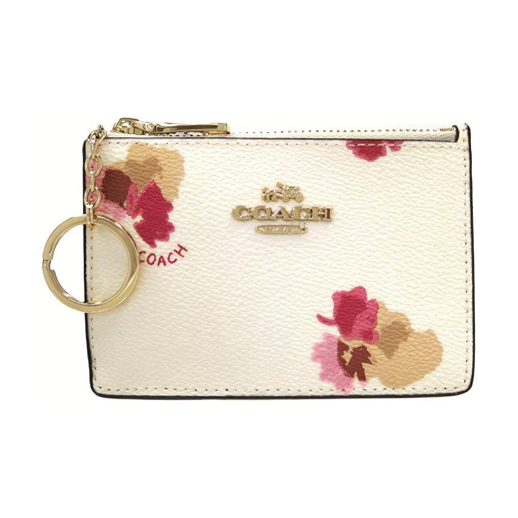 Coach Skinny Id Case Floral Print Design Zipper Closure Canvas Card Wallet Women Wallet White 65439-LIF2N