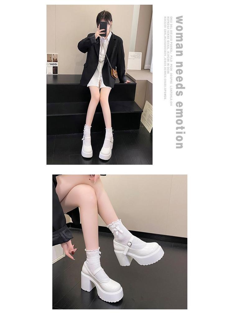 2023 Women's Retro Mary Jane Chunky Heel Leather Shoes - Height Boosting French Fashion