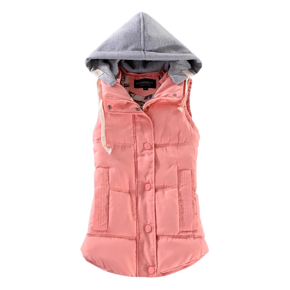 

Женский жилет, женская теплая куртка без рукавов, хлопковый однотонный жилет с капюшоном для верхней одежды 4XL розовый