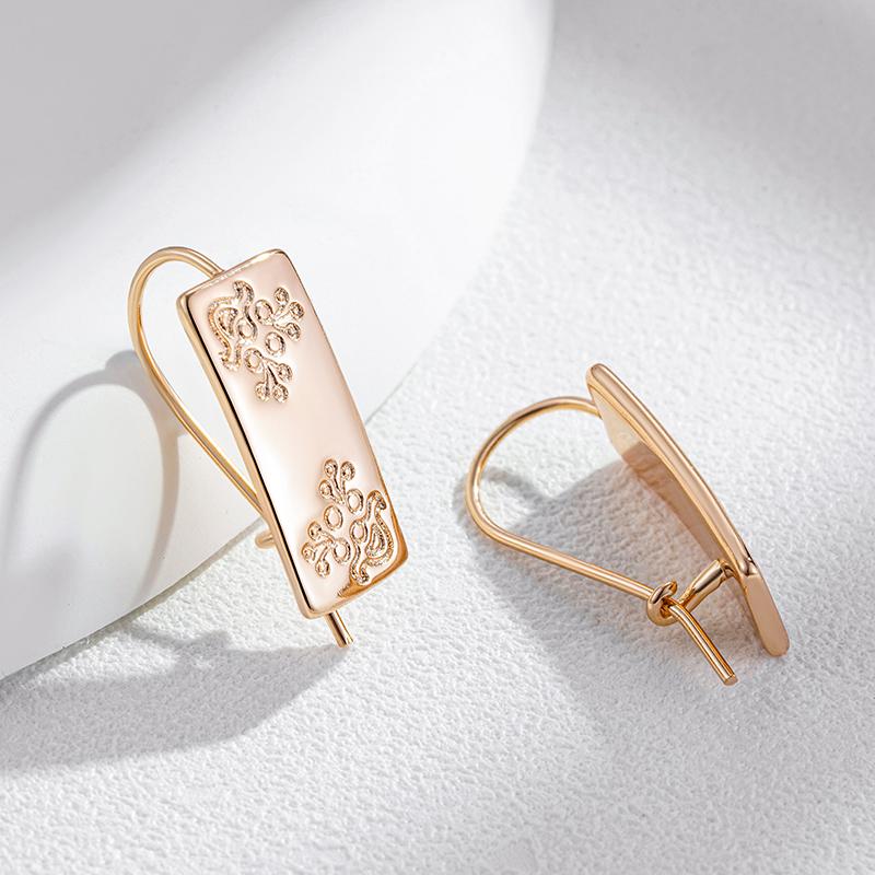Fashion Glossy Long Drop Earring Women Unusual Square Pattern  Rose Gold Color Ethnic Bride Daily Fine Jewelry