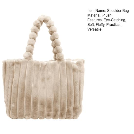 Plysj Skulderveske Dame Fuzzy Tote Fluffy Håndveske Ensfarget Furry Lommebok Vintergave