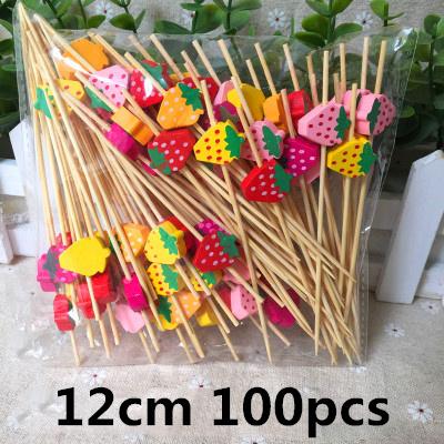 100pcs 12cm Fruit Cocktail Pick Stick Different Style Bamboo/PVC Buffet Cupcake Toppers Bar Tools Barware
