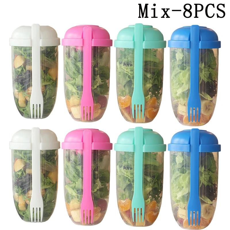 8Pcs Fresh Salad Cup Fruit Vegetable Salad Cup Salad Meal Shaker Cup Container Fork Salad Holder Large Capacity Food Box