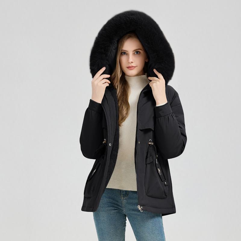 Autumn And Winter Mid To Long Length Fashionable Warm And Thick Velvet Solid Color Style Parkas