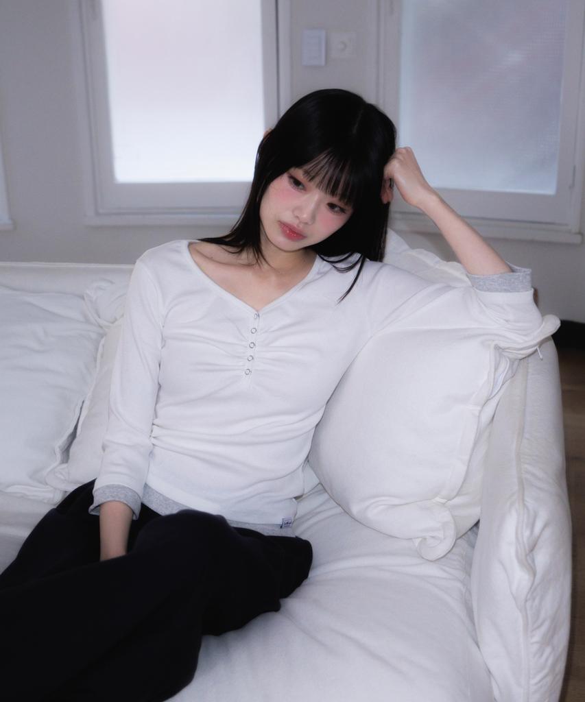 ROSEFRANTZ Shirring Button Layered Long Sleeve [Ivory]
