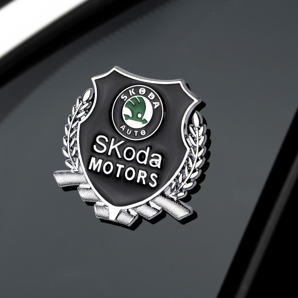 YMK5  2Pcs 3D Car Letters Metal Trim Badge Styling Decal Accessories For Skoda Kodiaq Octavia Fabia Karoq Enyaq Kamiq Superb Scala RS