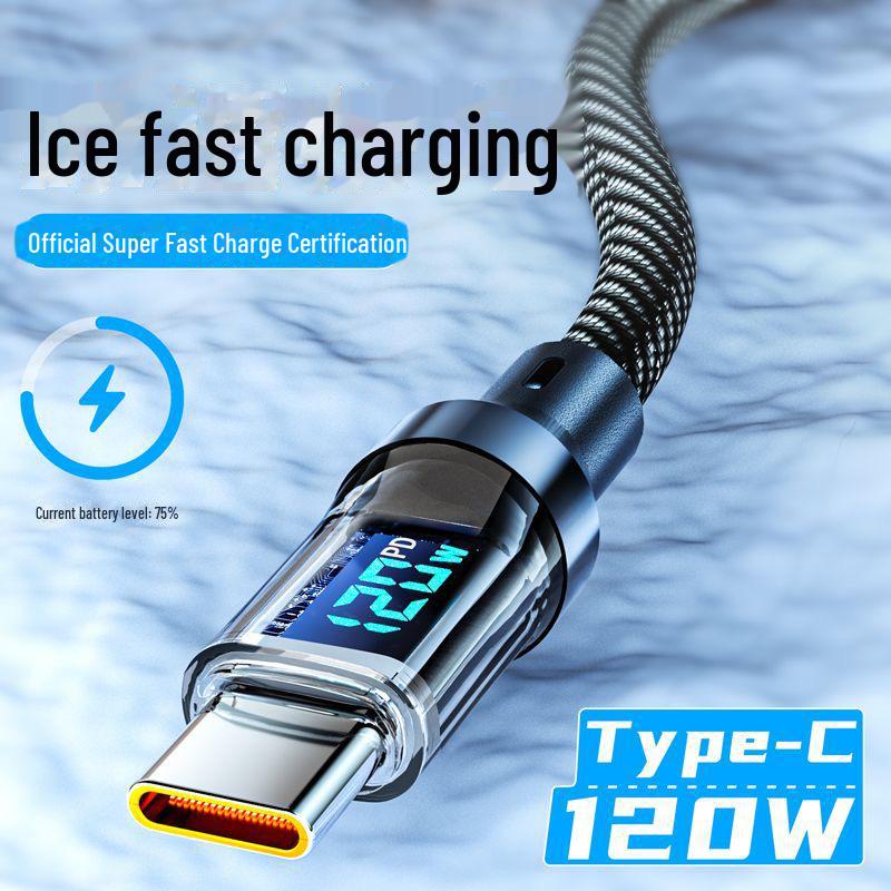 120 W superrask ladekabel med TypeC, LED-skjerm, strømskjerm i sanntid - Fullt kompatibel og støtte for digital skjerm.