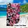 Custom Name Pink Horror Ghostface Microfiber Beach Towel Super Soft & Absorbent for Bath, Beach, Travel  Bath Time Accessory, Fan Gifts