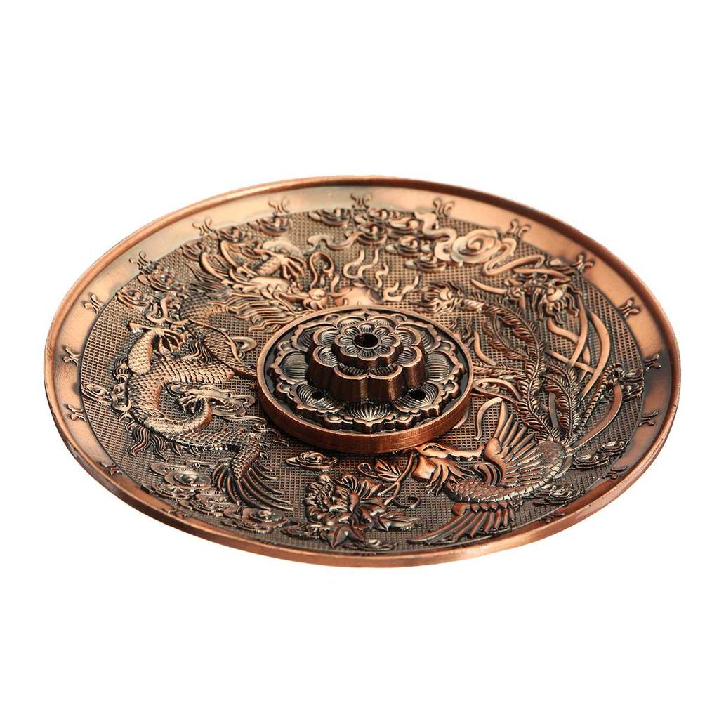 F Porte-encens Rétro Métal Dragon et Phénix Brûleurs d'encens Lotus pour Bâtonnets d'encens Cône Encensoir Assiette Bouddhisme Décoration de Maison