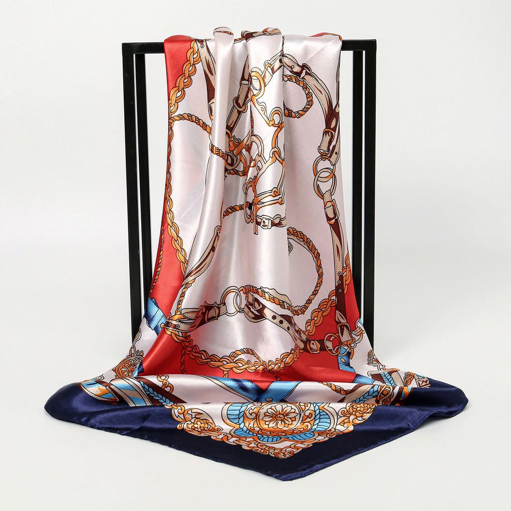 - Leopard Print Frame Satin Versatile Square Scarf Women'S Temperament Fashionable High-Quality Imitation Silk Scarf