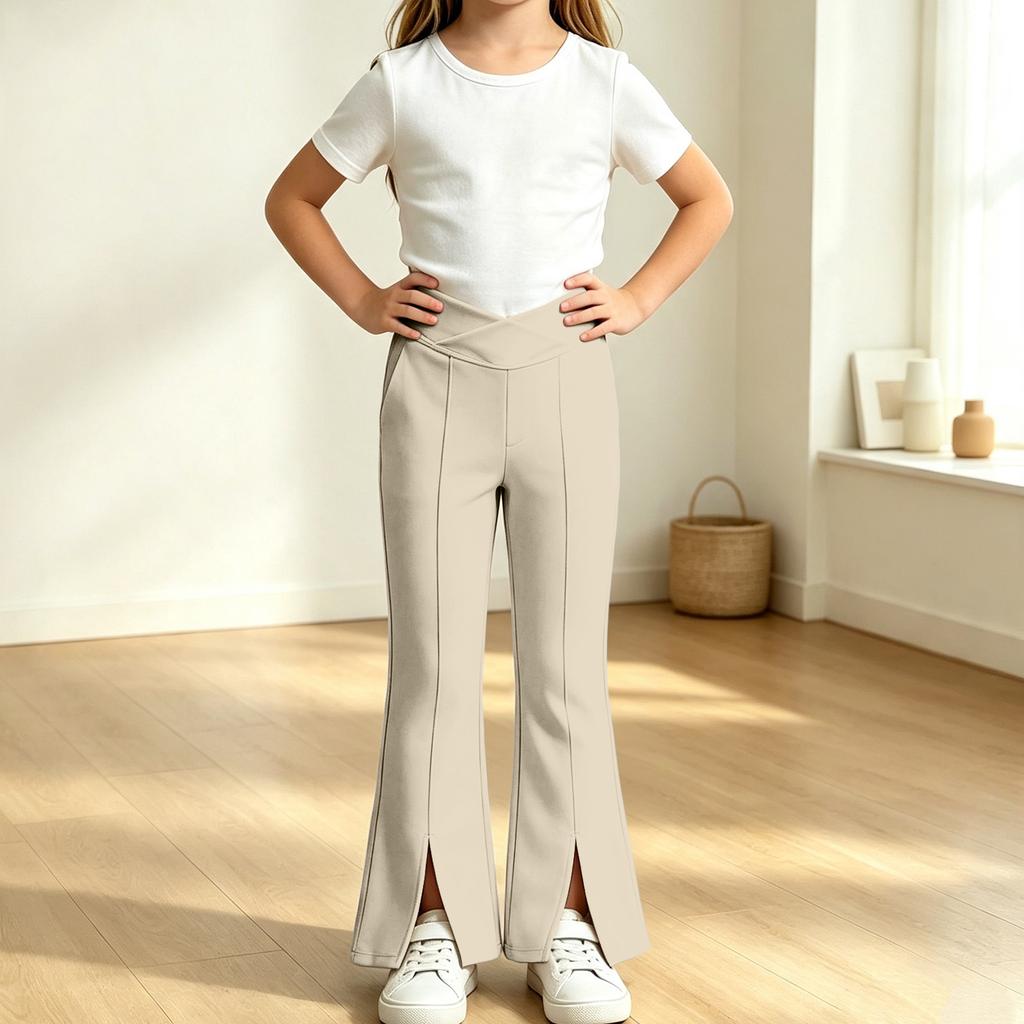 Kids High Waist Flare Pants with Pockets, Color Stretch Casual Yoga Dance Pants, Elastic Waist Activewear for Girls Boys Running and Fitness